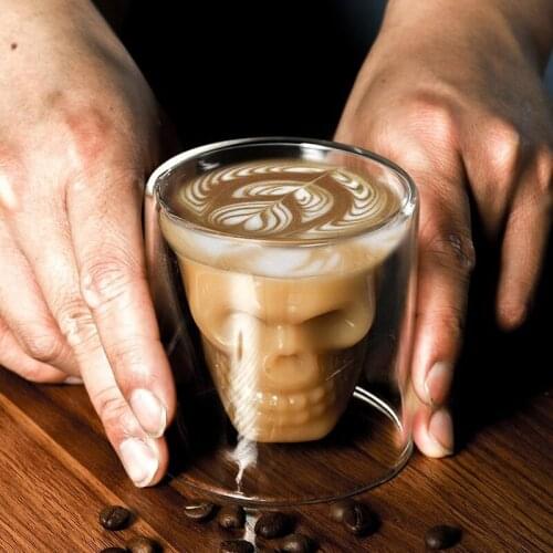 Multiple capacity Double transparent skull coffee cup crystal glass Whiskey Vodka Bar Club Beer Wine Glass