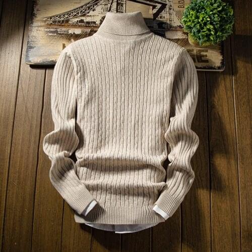 Autumn and winter mens turtleneck pullover, elastic tight-fitting warm solid color mens slim bottoming sweater