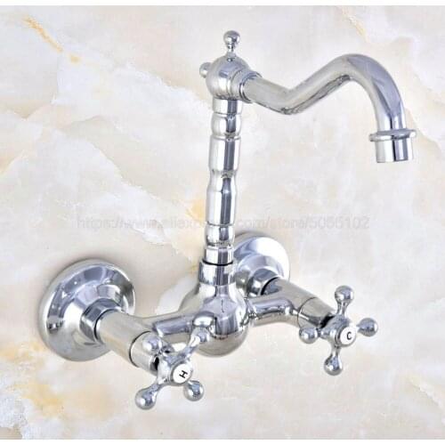 Wall Mounted Basin Faucets Bath Faucets Chrome Double Handle Dual Hole Bathroom Sink Washbasin Water Mixer Tap znf584