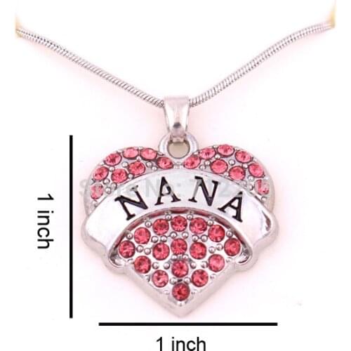 New Arrival 1 inch*1 inch latest style 30pcs rhodium big hearts NANA with Pink crystals chain necklace(A500121)