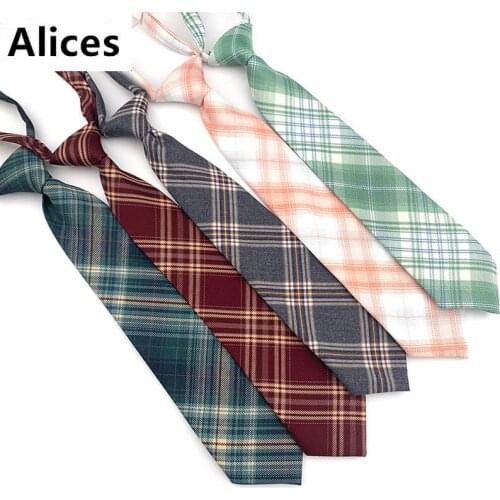 New Japanese Pleated Skirt Uniform Rubber Band Neckties Plaid Ties for Women Man College Style Ties Slim Casual Lazy Neck Tie