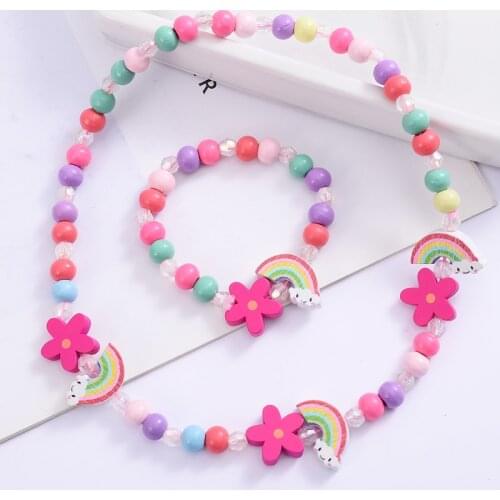 10Pcs/Lot Cute Cartoon Animal Flower Wooden Beads Charms Childrens Girl Necklace Bracelet Birthday Party Jewelry Gift Set