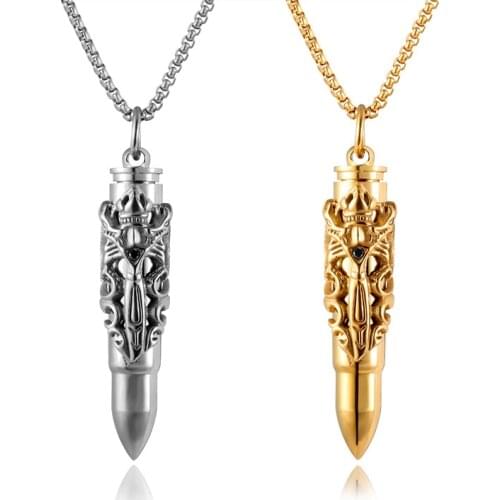 Stainless Steel Bullet Shaped Double Dragon Sword Medieval Renaissance Cremation Urn Pendant Necklace Jewelry Man Gift