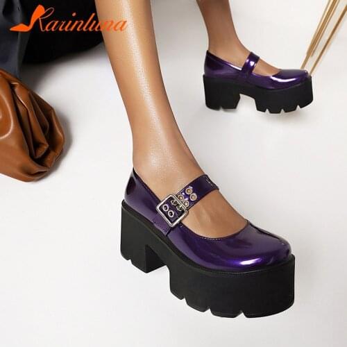 Drop Shipping On Sale Women Shoes New Stylish PU Brigh Ankle Straps Punk Style Sweet Girls Sliver Purple Pumps Platform Footwear