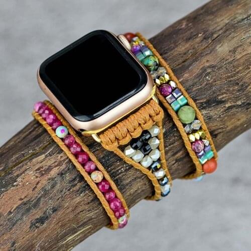 Natural Stone Apple Watch Band Mixed Beads BOHO 3 Wrap Wax Rope Watch Strap Vegan Watch Band Gift Wholesale&Dropshipping