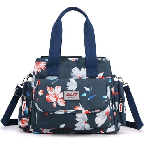 High Quality Colorful Floral Printed Shoulder Bags for Women Large Nylon Cloth Tote Bags Big Fabric Zipper Handbags Lady Handbag