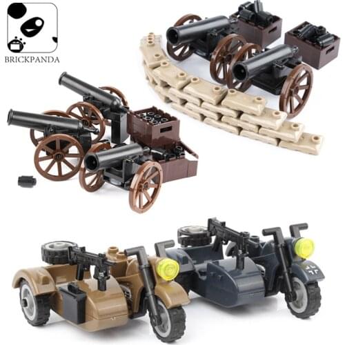 WW2 Military Cannon German Motorcycle Building Blocks Soldiers Weapons Army Parts Figures Accessories Bricks Kids Toys