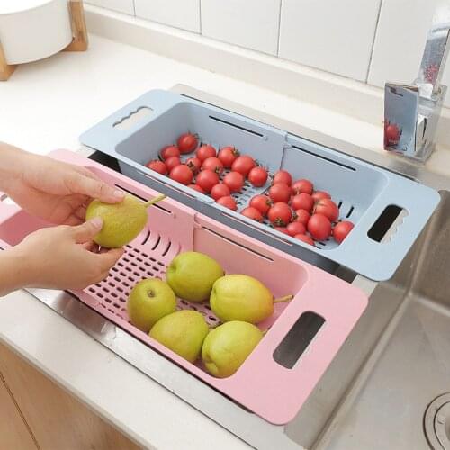 Retractable Dish Drainer Sink Drain Basket Washing Vegetable Fruit Drying Holder Rack Kitchen Accessories Pantry Organizer