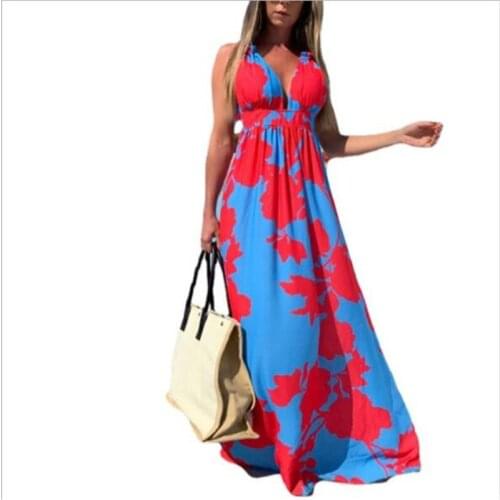 Womens Fashion V-Neck Sling Dress Oversized loose printed sleeveless maternity dress Street dress nightclub beach skirt