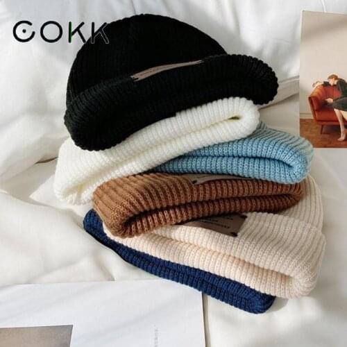 COKK Winter Hats For Women Men Unisex Knitted Beanie Thick Warm Bonnet Simple Letters Casual Winter Cap Korean Gorro Cold Proof