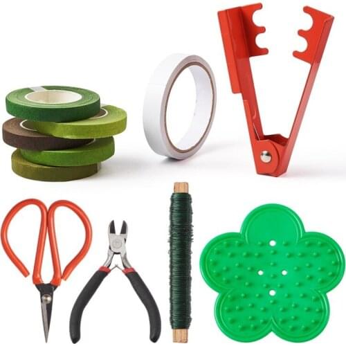 1Set DIY Flower Kit Plastic Rose Thorn Leaf Remover and Stripper Crepe Paper Iron Wire Adhesive Tape Diagonal Plier and Scissors