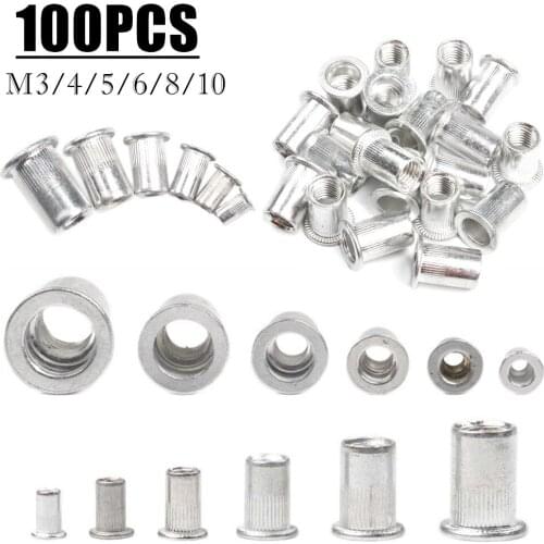 100/50pcs M3/4/5/6/8/10 Aluminum Rivet Nuts Kit Threaded Rivet Nut Inserts Rivnut Nutsert Repairing Tools
