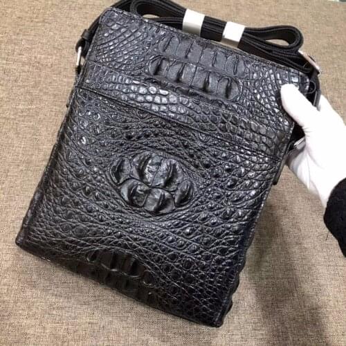 100% genuine crocodile leather head skin small size shoulder bag cross body bag for men black brown color free ship