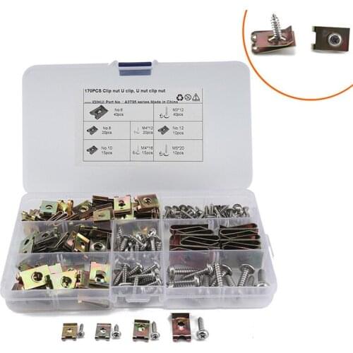 170 pcs Car Body U-Type Clamp Kit Stainless steel Self Colour U Nuts With Flange Self Tapping Screws
