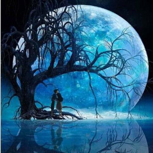 5D DIY Square/Round Diamond Landscape Painting Under the Moon Landscape Tree Beauty Picture Cross Stitch Embroidery Art WG3018