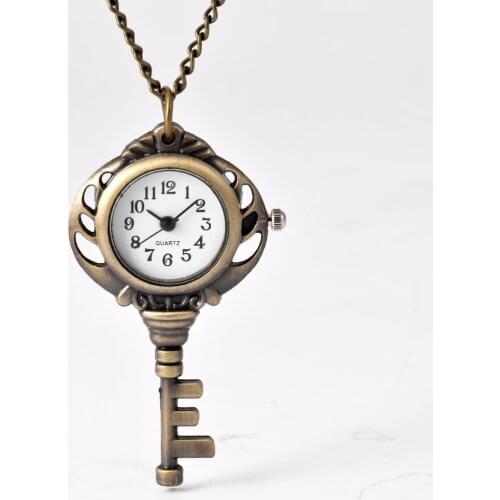 7053 Bronze men and women pocket watch stereo key classic quartz pocket watch with necklace men and women gifts