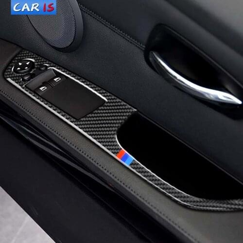 Car Styling For BMW E90 E92 E93 M Performance Carbon Fiber Stickers Window Lifter Control Window Switch Decor Armrest Panel Trim
