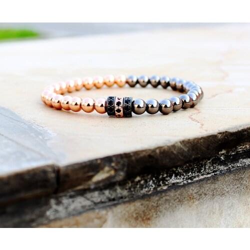 6mm Copper beads bracelet rose gold bracelets for women pulseras men bileklik mens accesorios hombre bracciali uomo bracelete