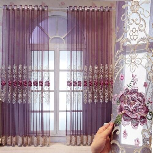 European High-grade Purple Peony Embroidery Sheer Curtain Elegant Water-soluble Embroidery Lace Tulle Curtain For Living Room#4