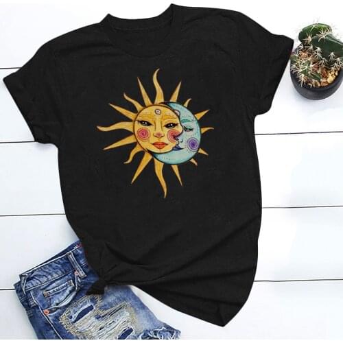 Oversized Harajuku Tee Shirt Sun Graphic Tshirt Womens Vintage Printed Casual Fashion Soild Color Short Sleeve Tops футболка