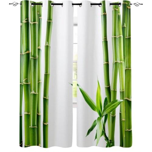 Chinese Green Bamboo Zen Green Plant Windows Curtains For Living Room Bedroom Decorative Kitchen Curtains Drapes Treatments