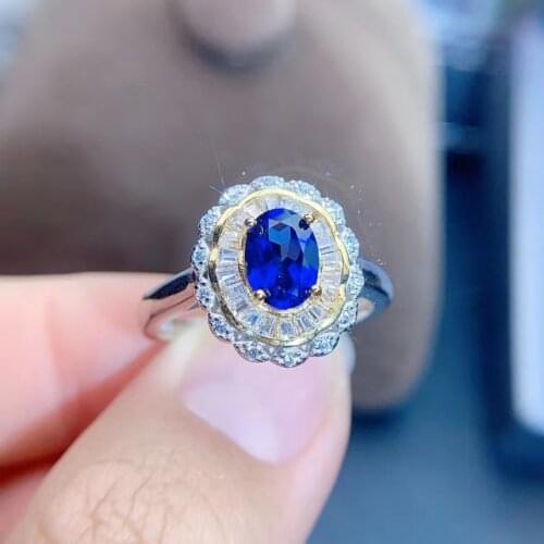 Natural real blue Flower sapphire ring 925 sterling silver Fine handworked jewelry Finger rings