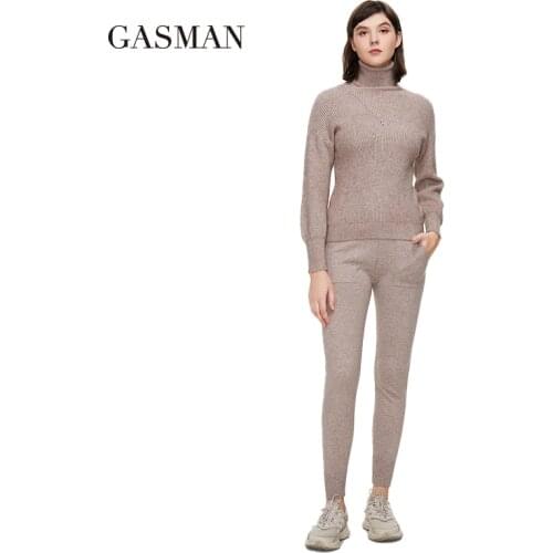 GASMAN New 2021 Sweater trousers two-piece set for women fashion high quality women brands womens winter suits warm GT003-1