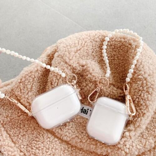 Cute Earphone Case For AirPods Case Transparent Headset Bag For AirPods 2 3 AirPods Pro Fashion Pearl Lanyard Headphone Cover