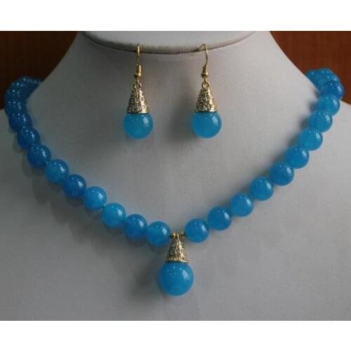 Fashion design 8mm sapphire + gold plated metal accessories + Necklace Pendant + Earrings + set