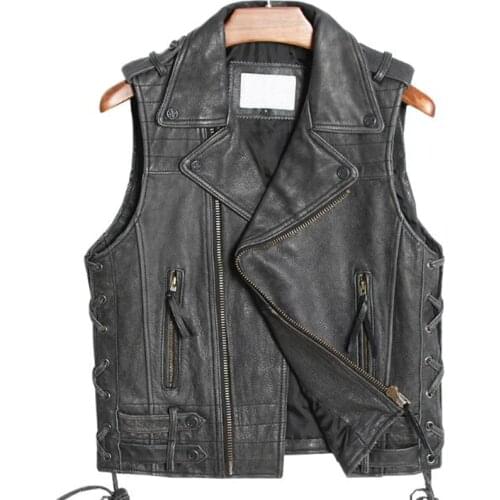 Genuine Leather Vest Men Motorcycle Rider Motor Male Real Cowhide Leather Vest Slim Brand Leather Vest Jacket Brand Waistcoat