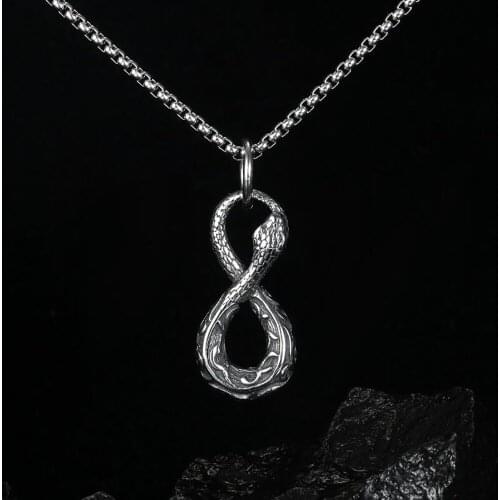 Stainless Steel Vintage Eternal Snake Animal Pendant Necklace Jewelry Infinite Gift For Him with Chain