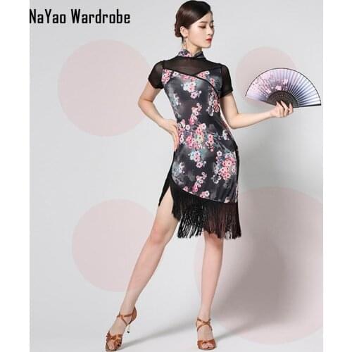 2020 New L68 Tassel Patchwork Floral Latin Dance Dress Women Performance Costume Waltz Tango Latino Dancewear