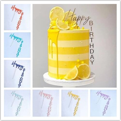 New Creative Happy Birthday Cake Topper Rose Gold Acrylic Vertical Cake Topper For Birthday Party Cake Decorations