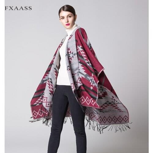 FXAASS New Autumn/Winter Shawl Fashion Nationalit Poncho Women Scarf Cloak Luxury Tassel Cashmere Scarves Warm Pashmina