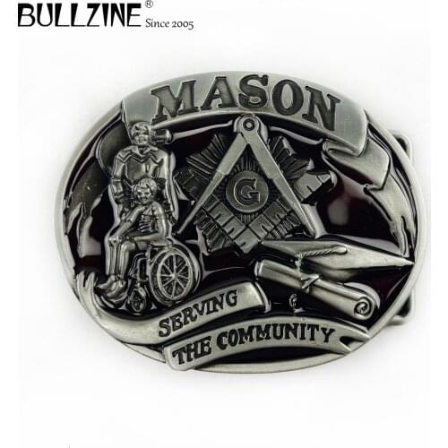 The Bullzine wholesale Mason belt buckle with pewter finish FP-02212-1 suitable for 4cm width snap on belt