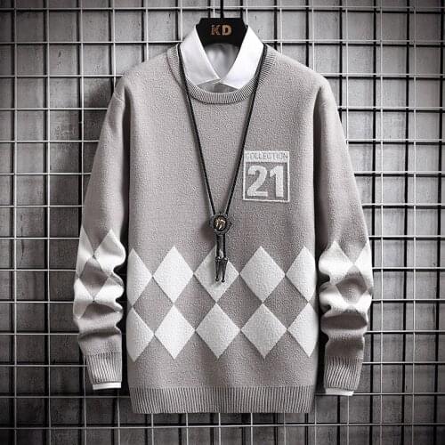 Autumn and winter mens new sweater jacquard casual round neck pullover sweater