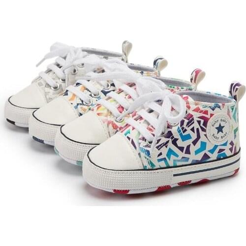 Baby Boys Girls First Walkers Shoes Infant Toddler Soft Sole Anti-slip Baby Shoes Newborn Color graffiti baby canvas shoes