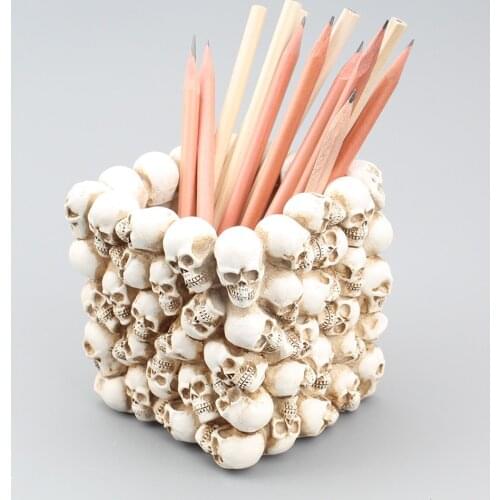 Resin 3D Skull Storage Box Figurine Skeleton Desk Makeup Pen Holder Flower Pot Home Office Organizer Container Flowerpot
