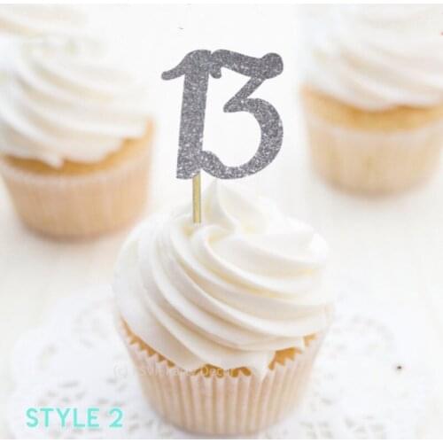Custom Number 13 glitter Cupcake Toppers,Thirteen Food Picks, 13th Birthday Decorations, Personalised 13th Anniversary Party