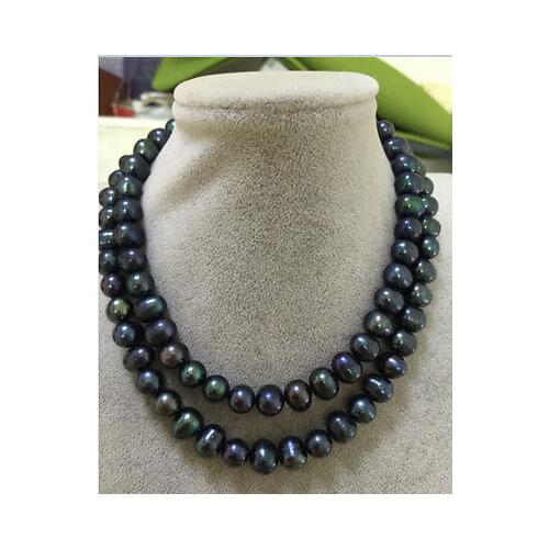 Stunning 32inch14k 9-10MM baroque peacock green pearl necklace
