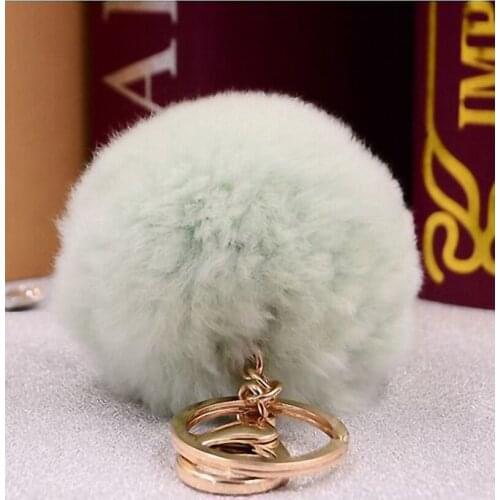Fluffy 12 colors Rabbit Fur Pompom 8CM For Bags&Cars Charm Real Natural Fur Balls Genuine Fur Key Chain Th-K005-lightgreen