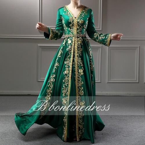 Real Picture Moroccan Kaftan Evening Dresses Embroidery Crystal Muslim Arabic Evening Dress Caftan Party Dress robe de soiree