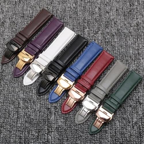 Strap for Stainless Steel Butterfly Buckle Leather Watch Band Watch Accessories for Tissot Longines Omega IWC CK Citizen Watch