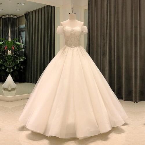 SL-8232 wedding dress 2021 elegant lace off shoulder short sleeve crystal bridal wedding gowns for bride dress woman