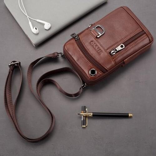 Genuine Genuine Men Shoulder Bag Leisure Fashion Business Leather Crossbody Sling Messenger Bags Chest Daypack For Men Vintage