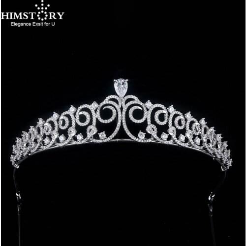 Himstory Pave Setting Cubic Zircon Wedding Tiara Headband CZ Bridal Queen Princess Pageant Party Crown Bridesmaids Women