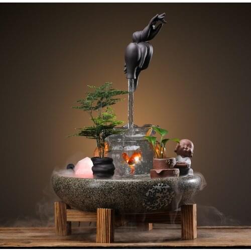 Indoor Water Fountain Chinese Feng Shui Lucky Home Decoration Accessories Ceramic Fountains Ornaments Desktop Bonsai Humidifier