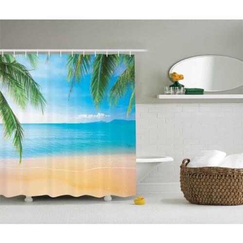 Beach Shower Curtain Exotic Lagoon anf Sand Sea Ocean Paradise Picture Print Bath Curtains For Bathroom Bathtub