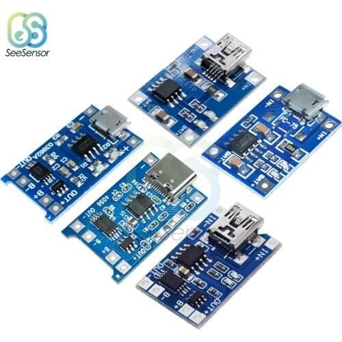 5Pcs Type-C/Micro/Mini USB 5V 1A 18650 TP4056 Lithium Battery Charger Module Charging Board With Protection Dual Functions