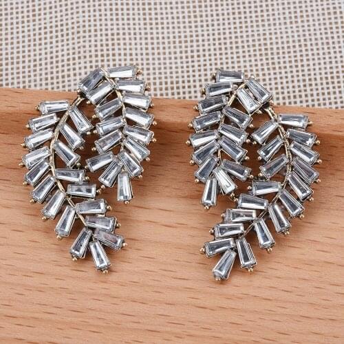 Fashion Champagne White Full Crystal Wing Drop Earrings For Women Boho Vintage Statement Leaf Earrings Jewelry Accessories Femme